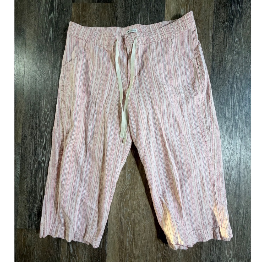 Lee Capri Pants Women XL Pink Striped Drawstring Waist Casual Summer Trousers